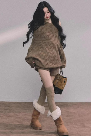 American Off-Shoulder Cable Sweater