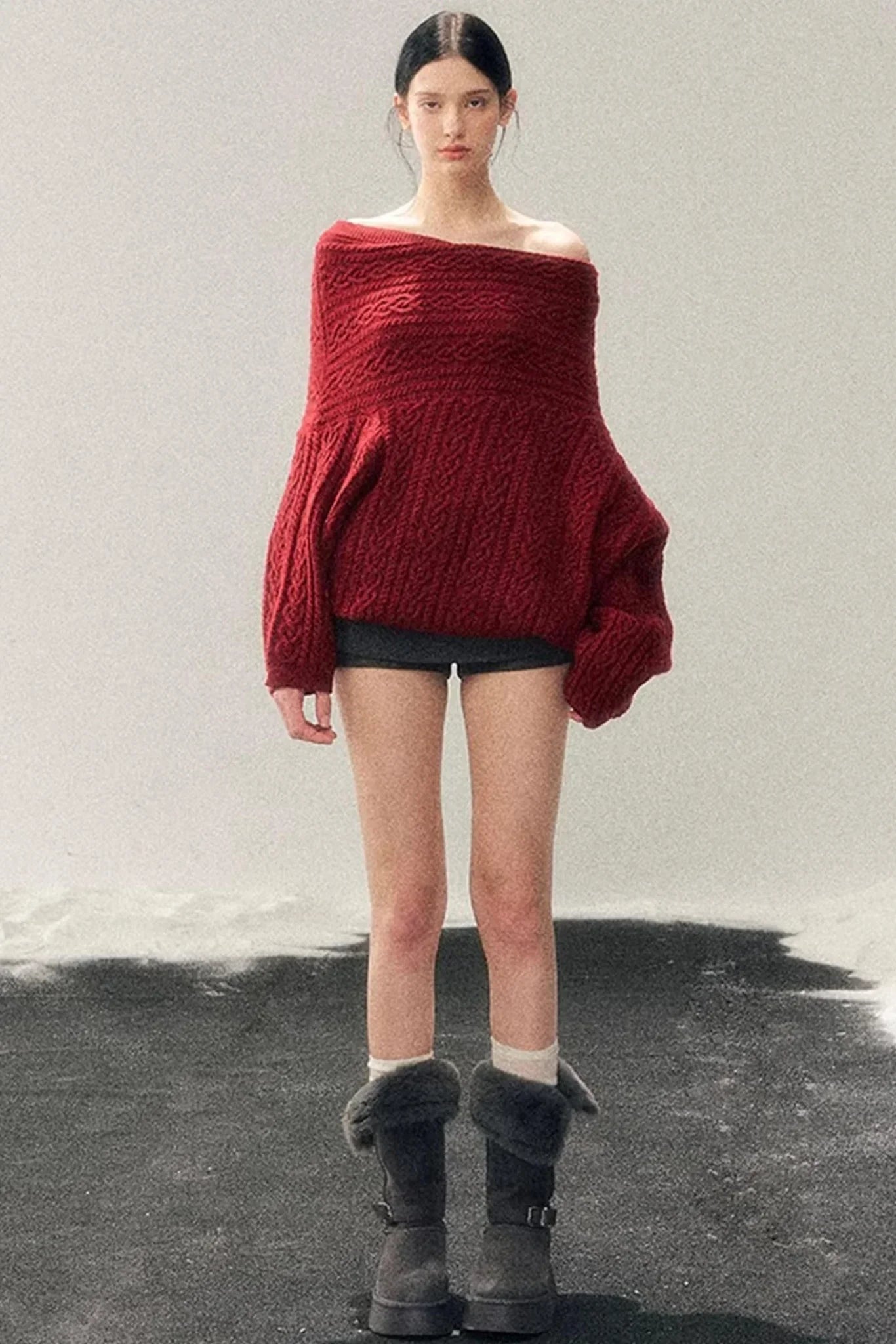 American Off-Shoulder Cable Sweater