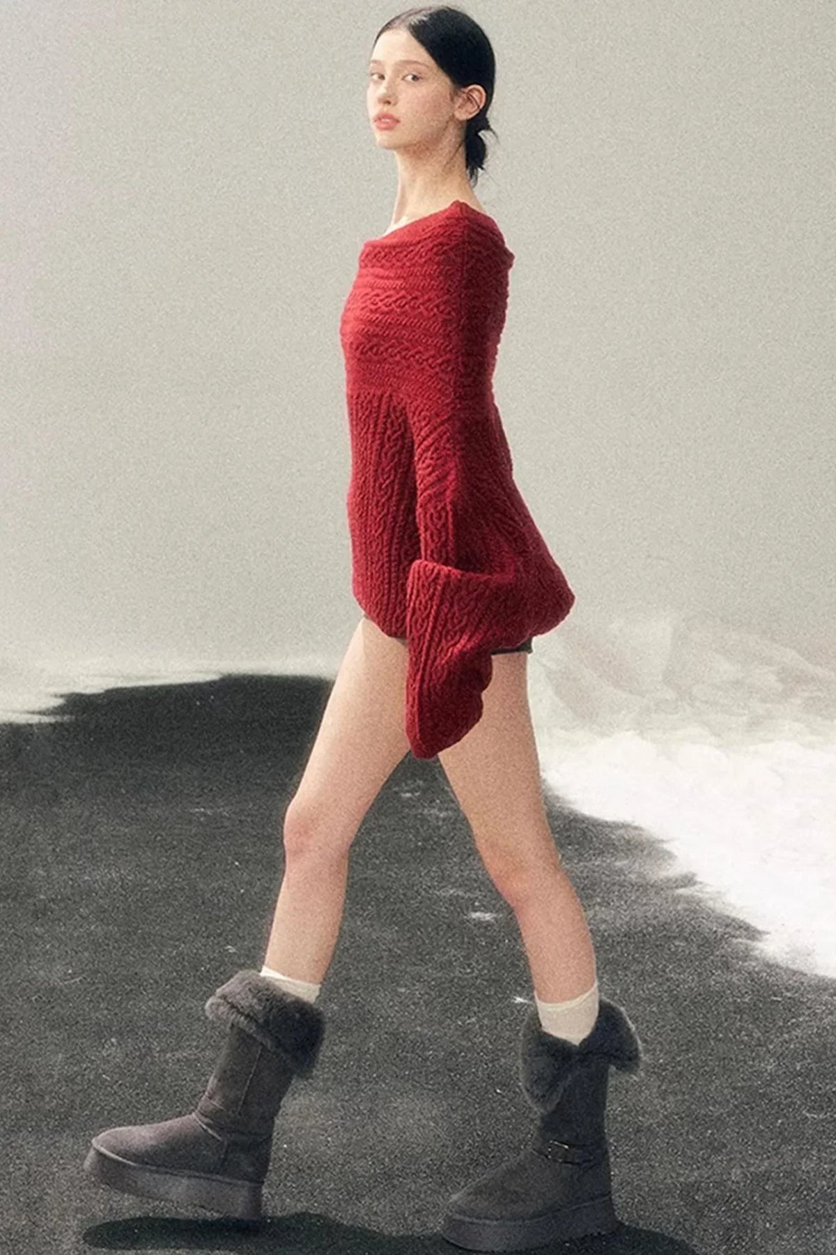 American Off-Shoulder Cable Sweater