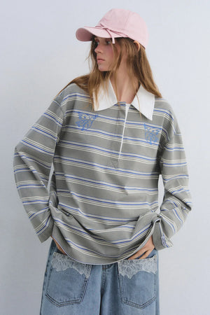 American Patchwork Striped Polo Blouse