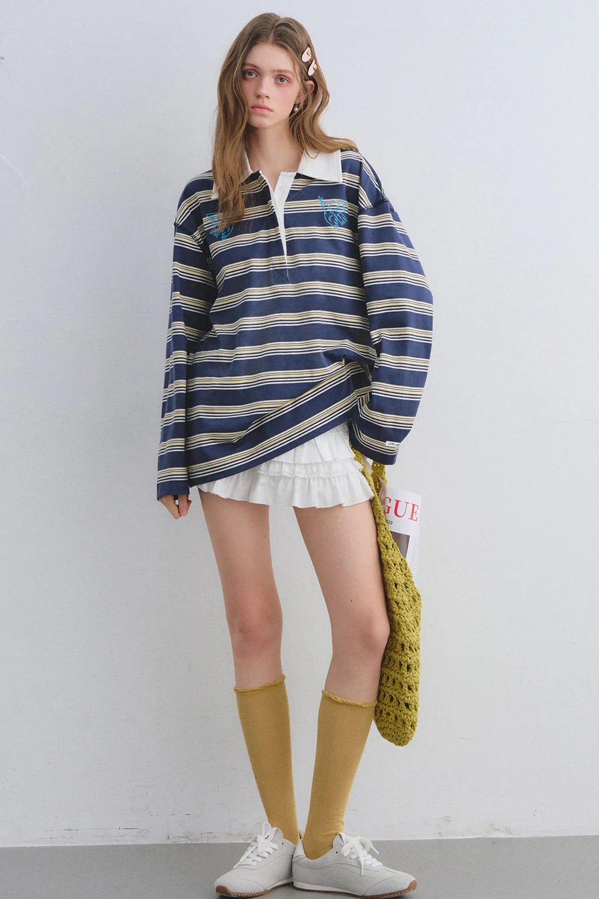 American Patchwork Striped Polo Blouse