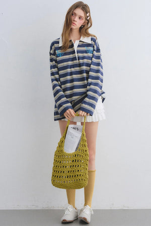 American Patchwork Striped Polo Blouse