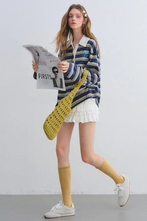American Patchwork Striped Polo Blouse
