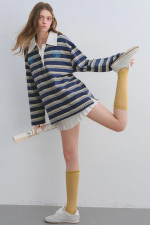 American Patchwork Striped Polo Blouse