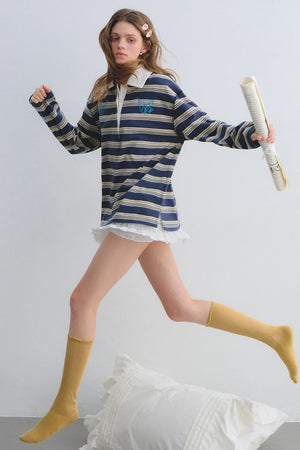American Patchwork Striped Polo Blouse