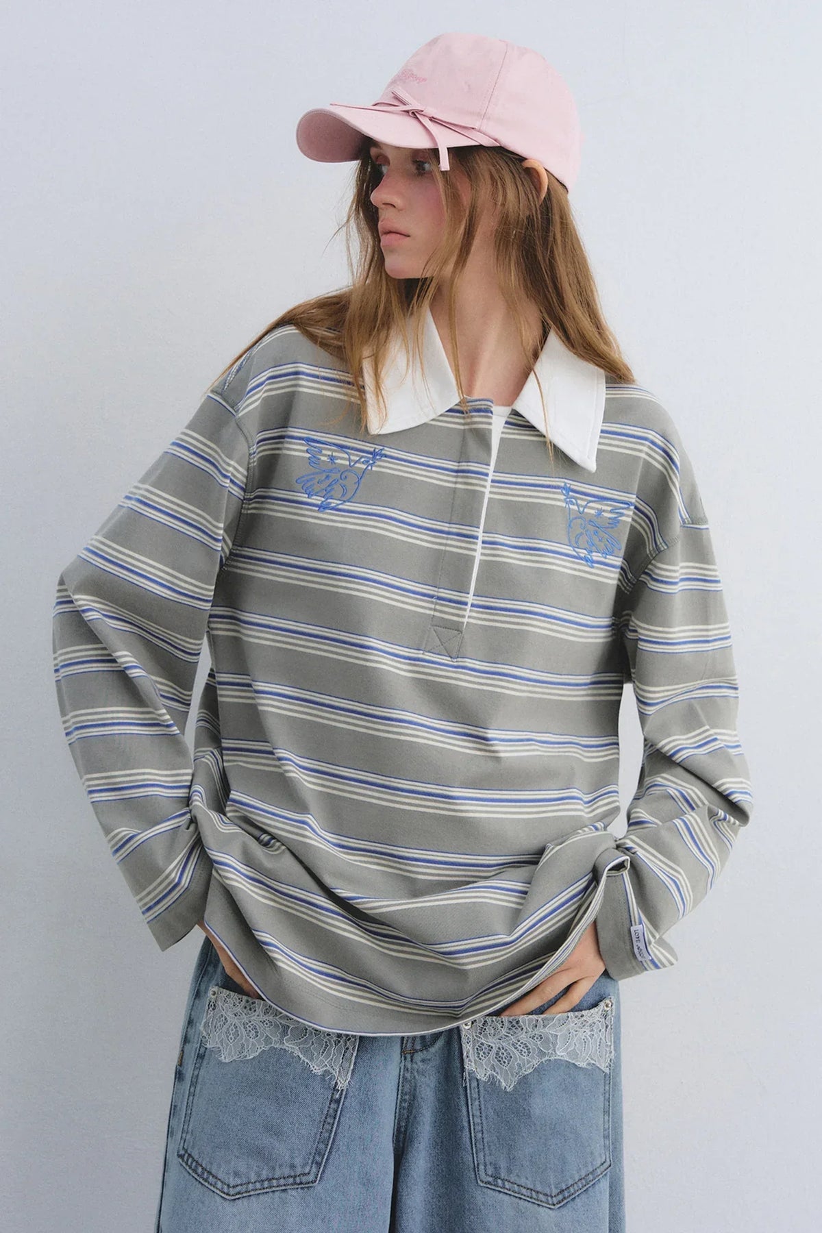 American Patchwork Striped Polo Blouse