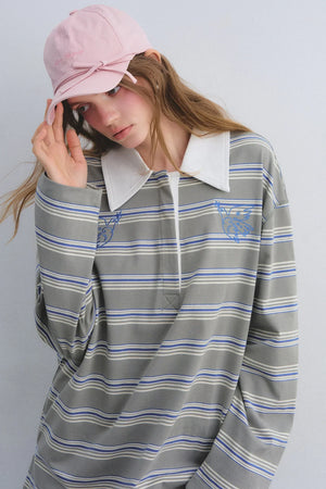 American Patchwork Striped Polo Blouse