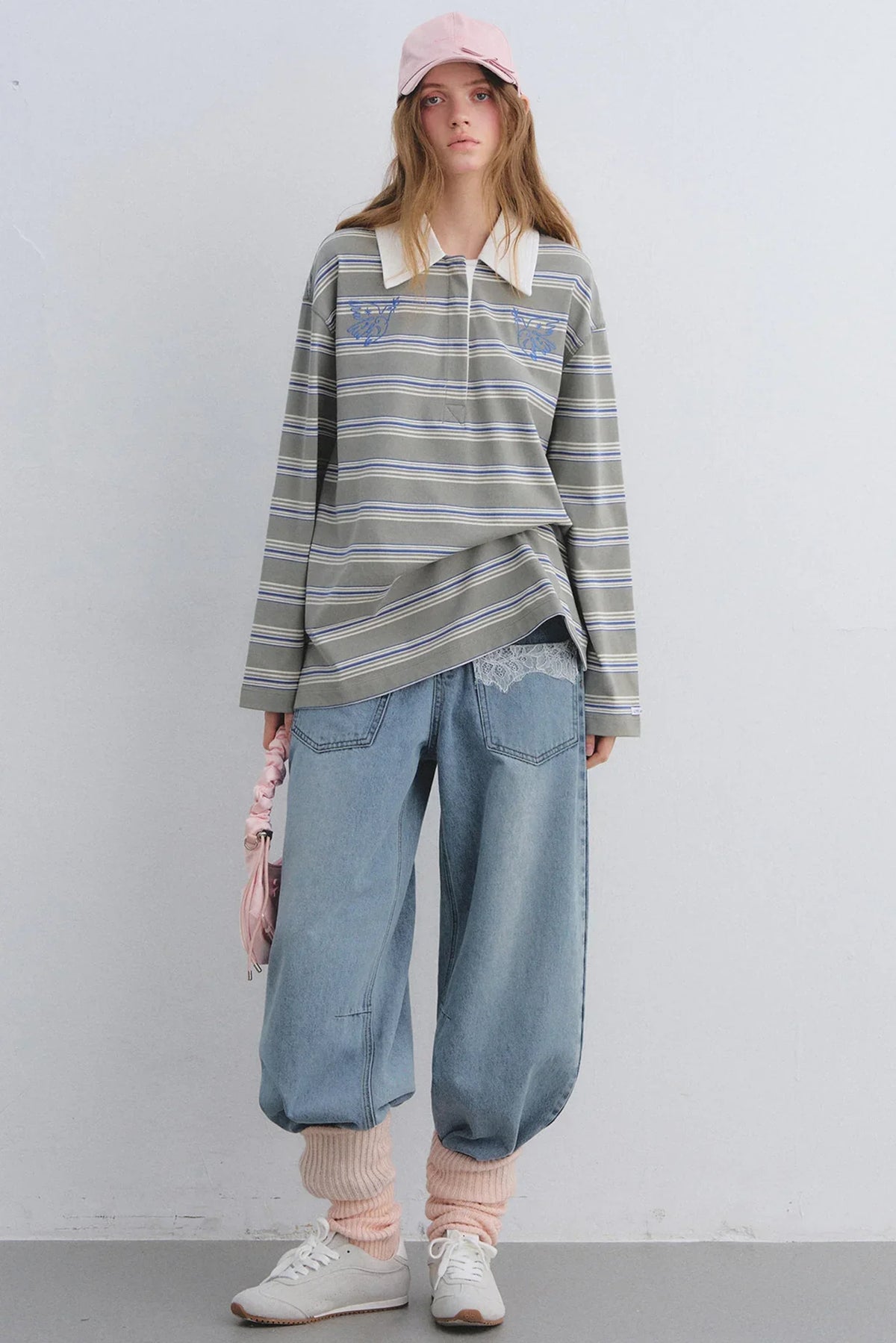 American Patchwork Striped Polo Blouse