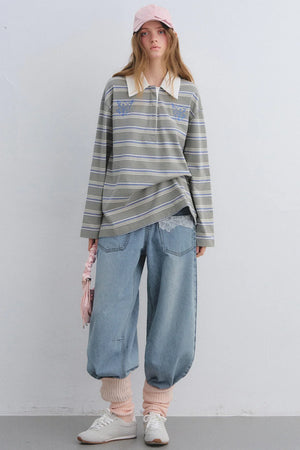 American Patchwork Striped Polo Blouse
