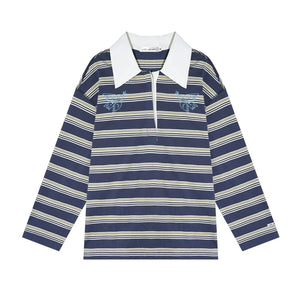 American Patchwork Striped Polo Blouse