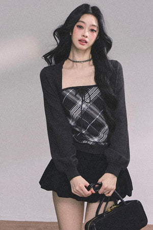 American Plaid Knitted Sweater Womens Two-Piece Set
