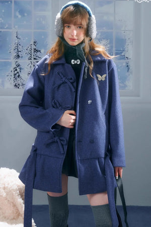 American Retro Bow Pocket Woolen Coat
