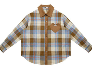 American retro casual love plaid long sleeve Shirt