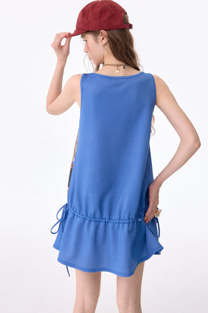 American Retro Cat Print Street Vest Dress