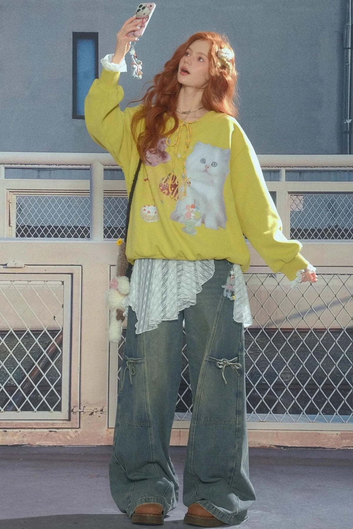 American Retro Cat Print Sweatshirt