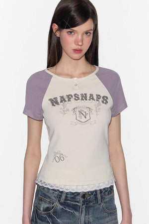 American Retro Contrast Raglan Crop Top