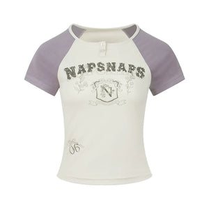 American Retro Contrast Raglan Crop Top
