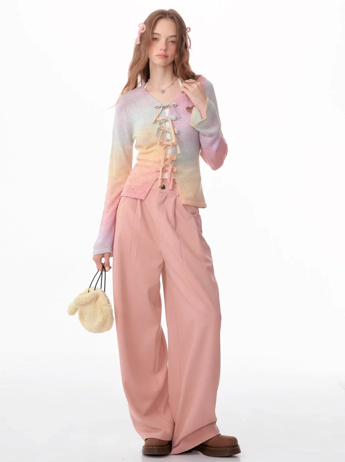 American retro high-waisted straight leg pants