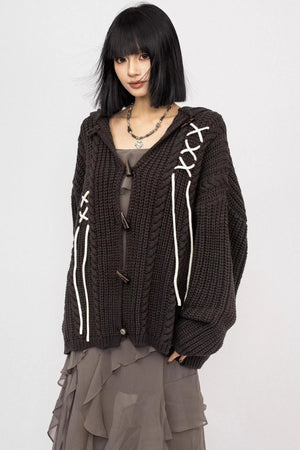American Retro Knitted Hooded Cardigan