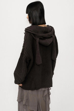 American Retro Knitted Hooded Cardigan