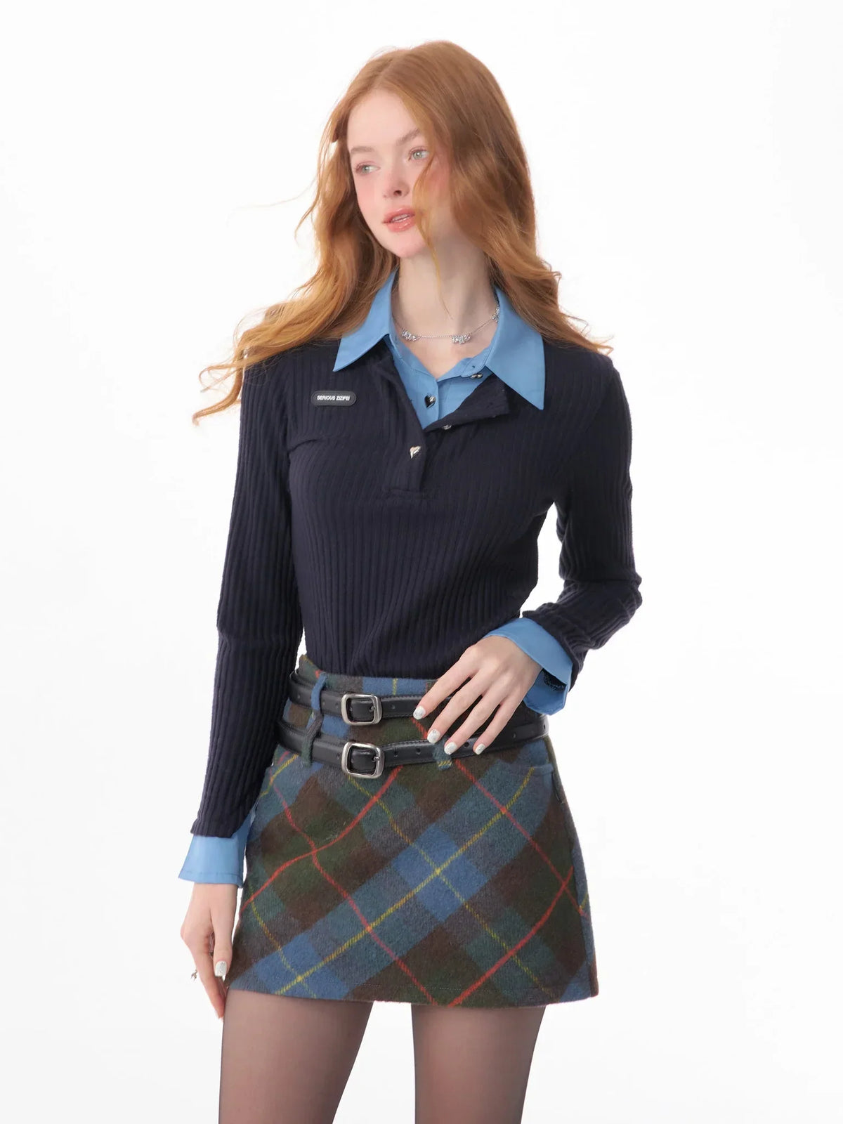american retro leeve fake two-piece top