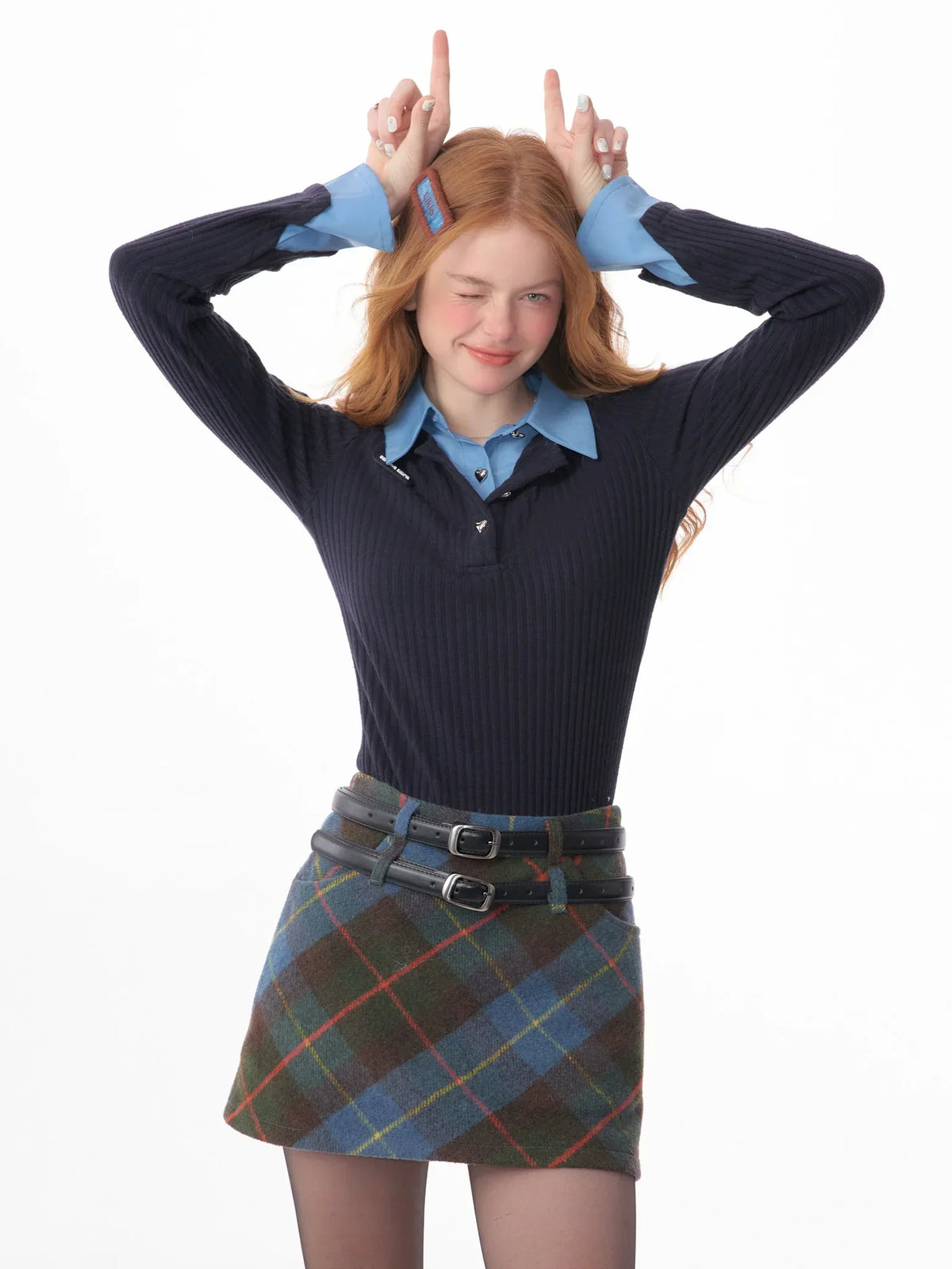 american retro leeve fake two-piece top