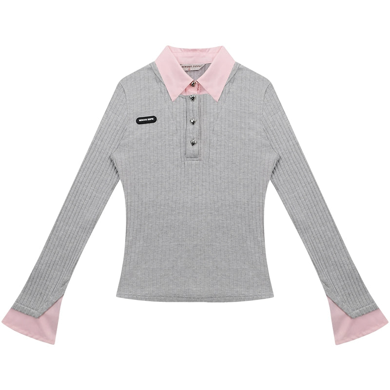 american retro leeve fake two-piece top
