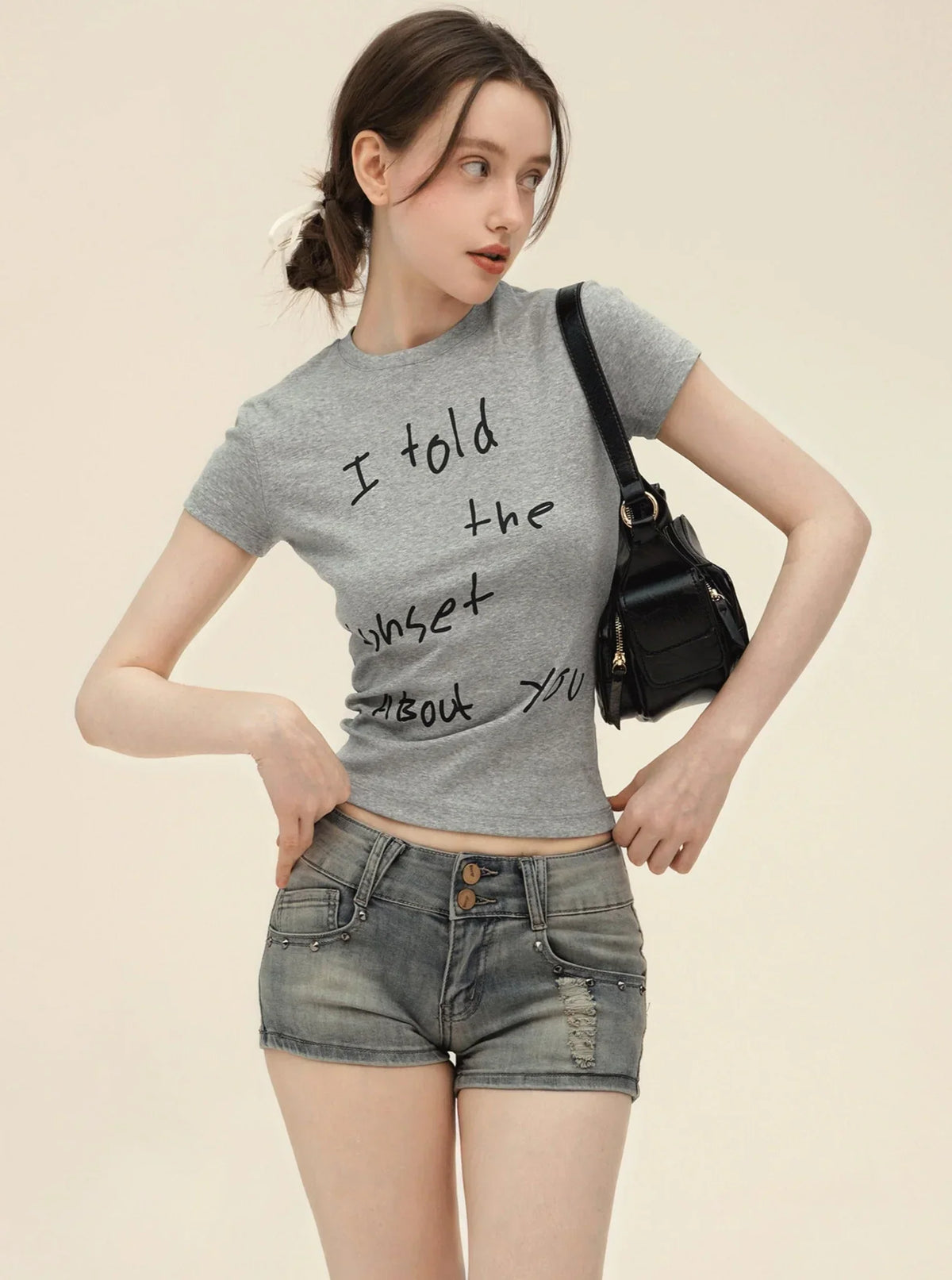American Retro Letter Print T-Shirt Set-Up