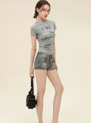 American Retro Letter Print T-Shirt Set-Up