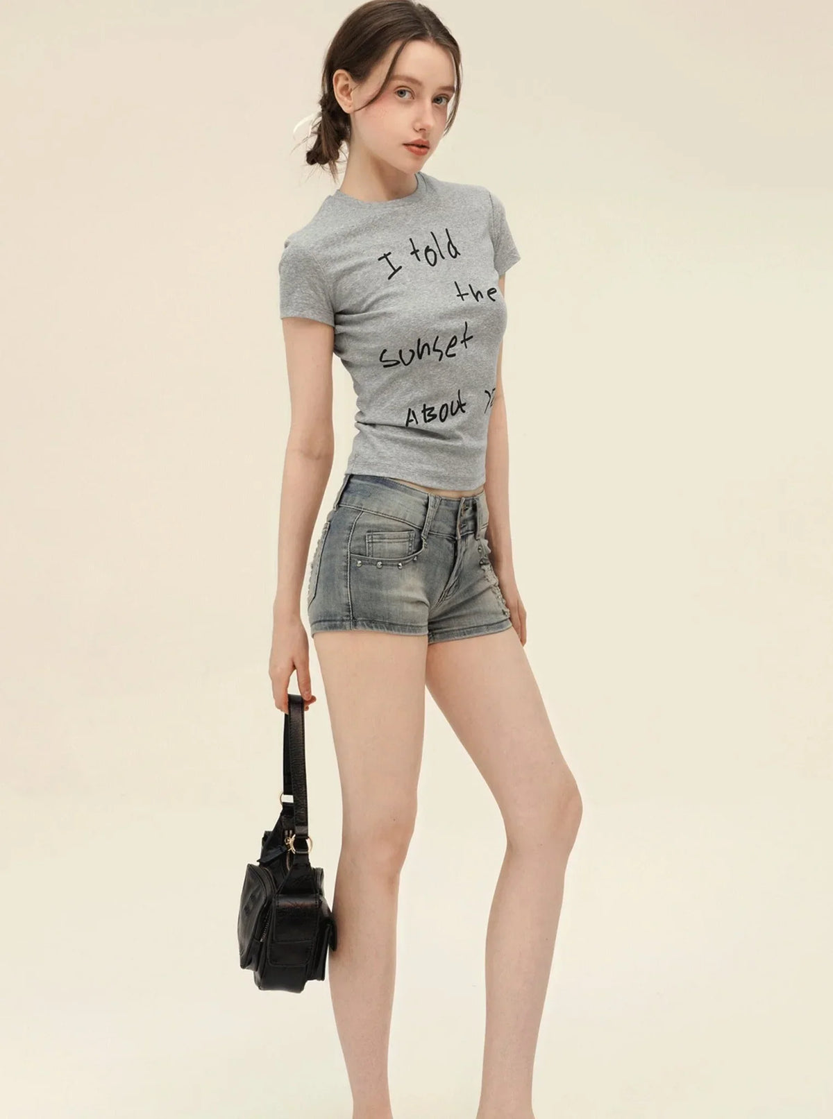 American Retro Letter Print T-Shirt Set-Up