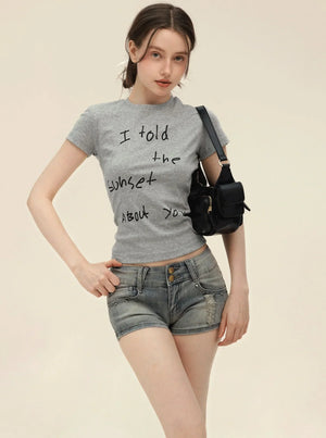 American Retro Letter Print T-Shirt Set-Up
