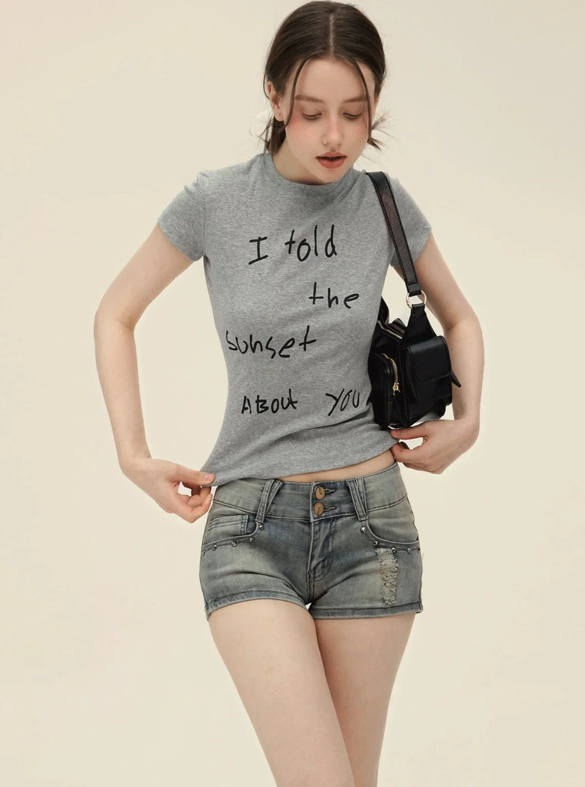 American Retro Letter Print T-Shirt Set-Up