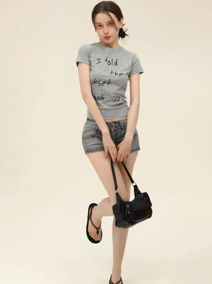 American Retro Letter Print T-Shirt Set-Up