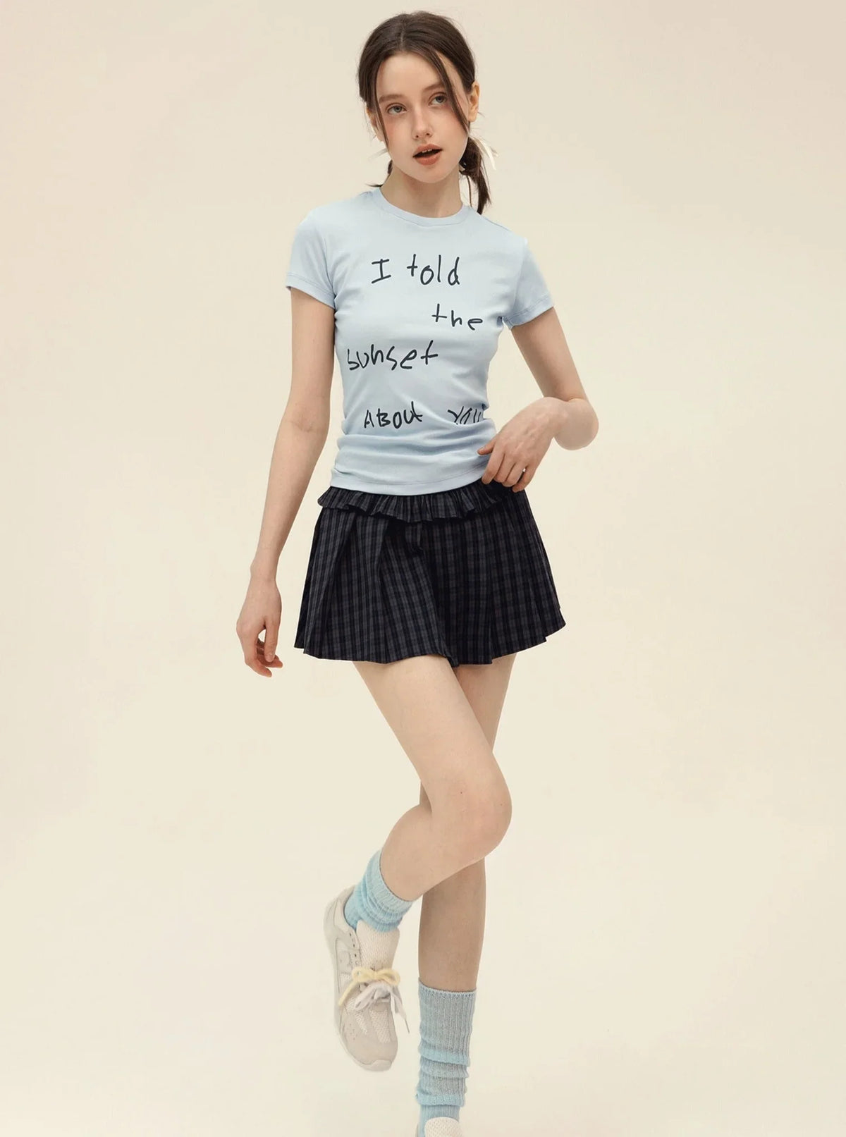 American Retro Letter Print T-Shirt Set-Up