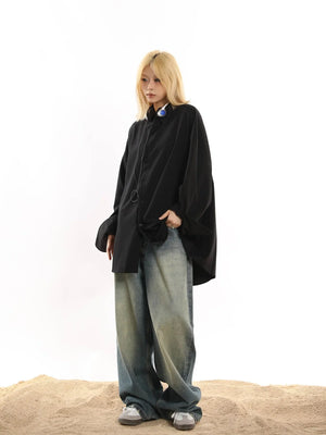 American Retro Loose Drap Solid Color Shirt