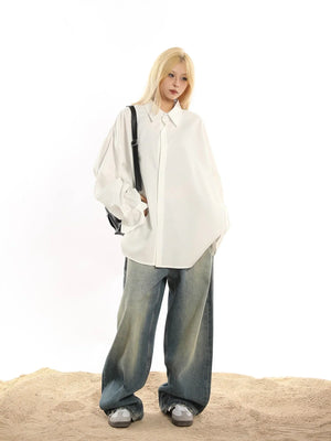 American Retro Loose Drap Solid Color Shirt