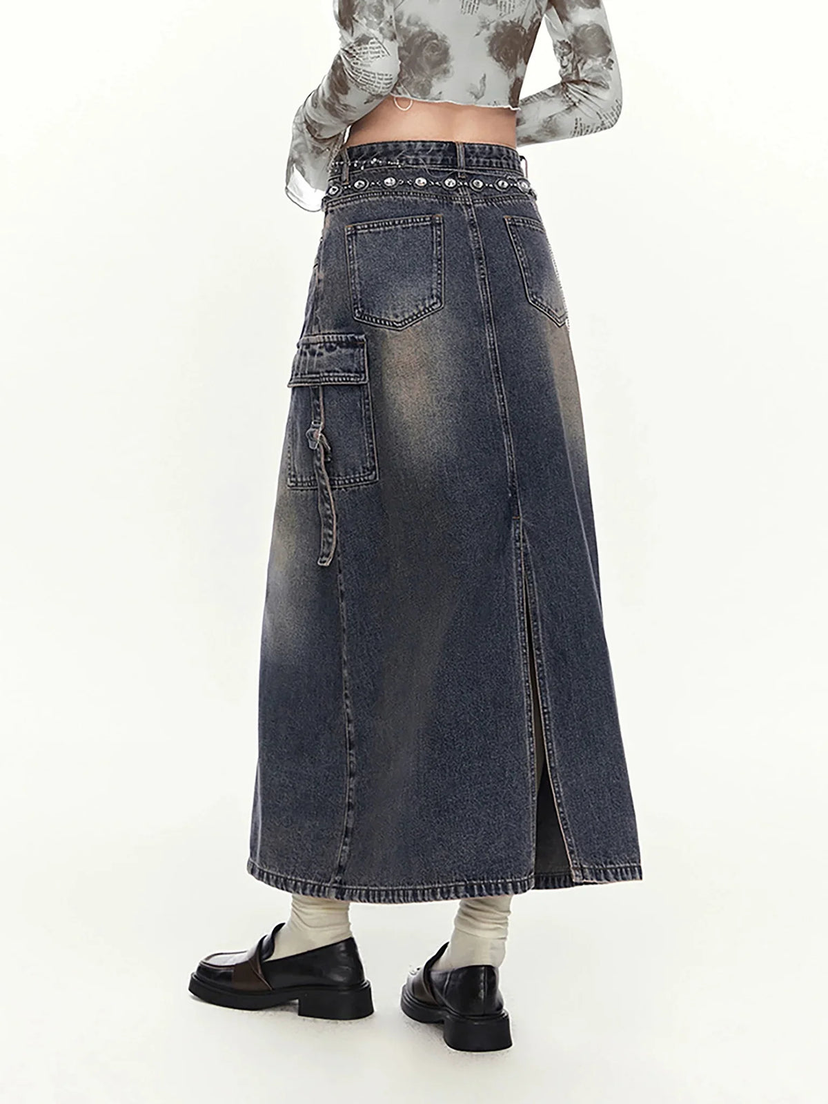 American retro mid length denim skirt
