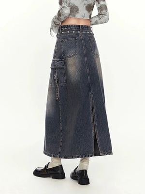 American retro mid length denim skirt