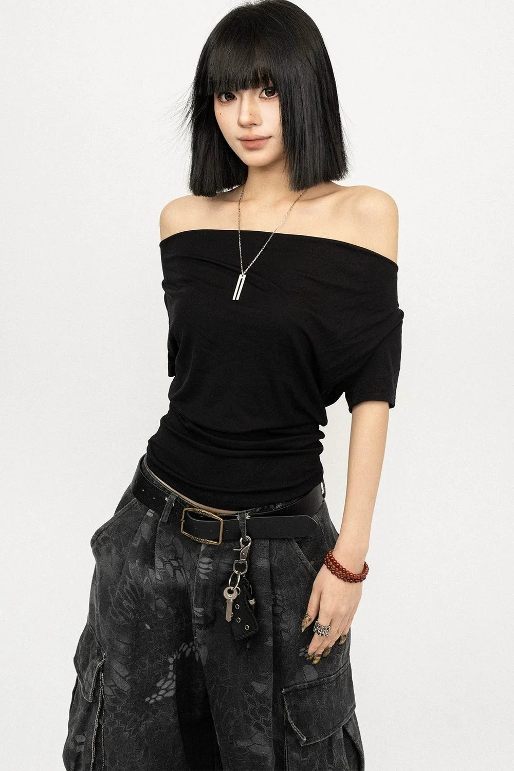 American Retro Off-Shoulder T-Shirt