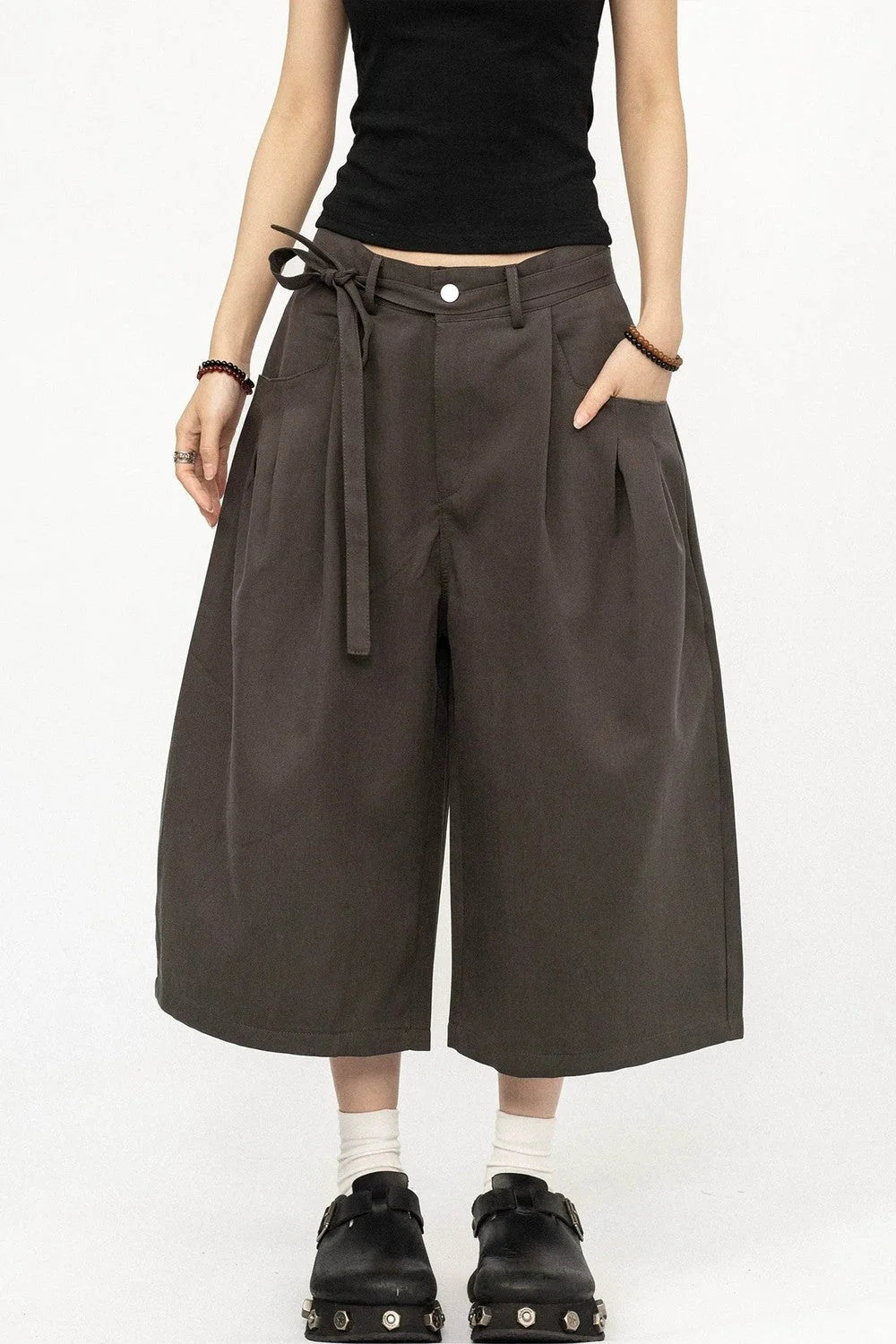 American Retro Pleated Wide-Leg Pants