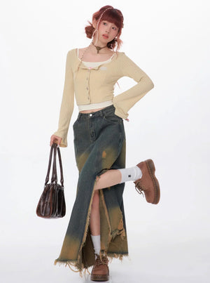 American Retro Short Square Neck Cardigan