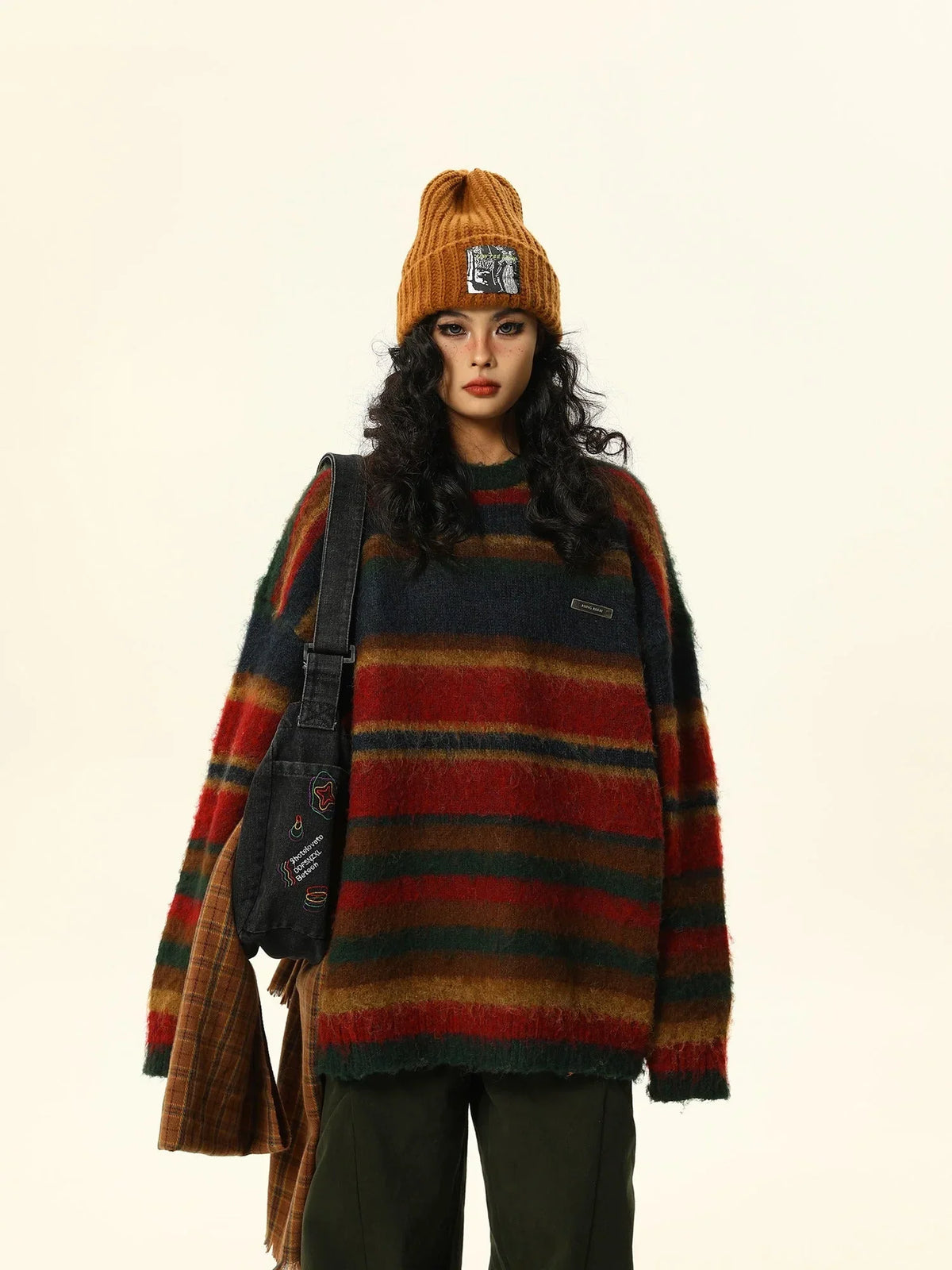American Retro Stripes Loose Knit Tops