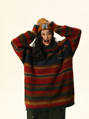 American Retro Stripes Loose Knit Tops