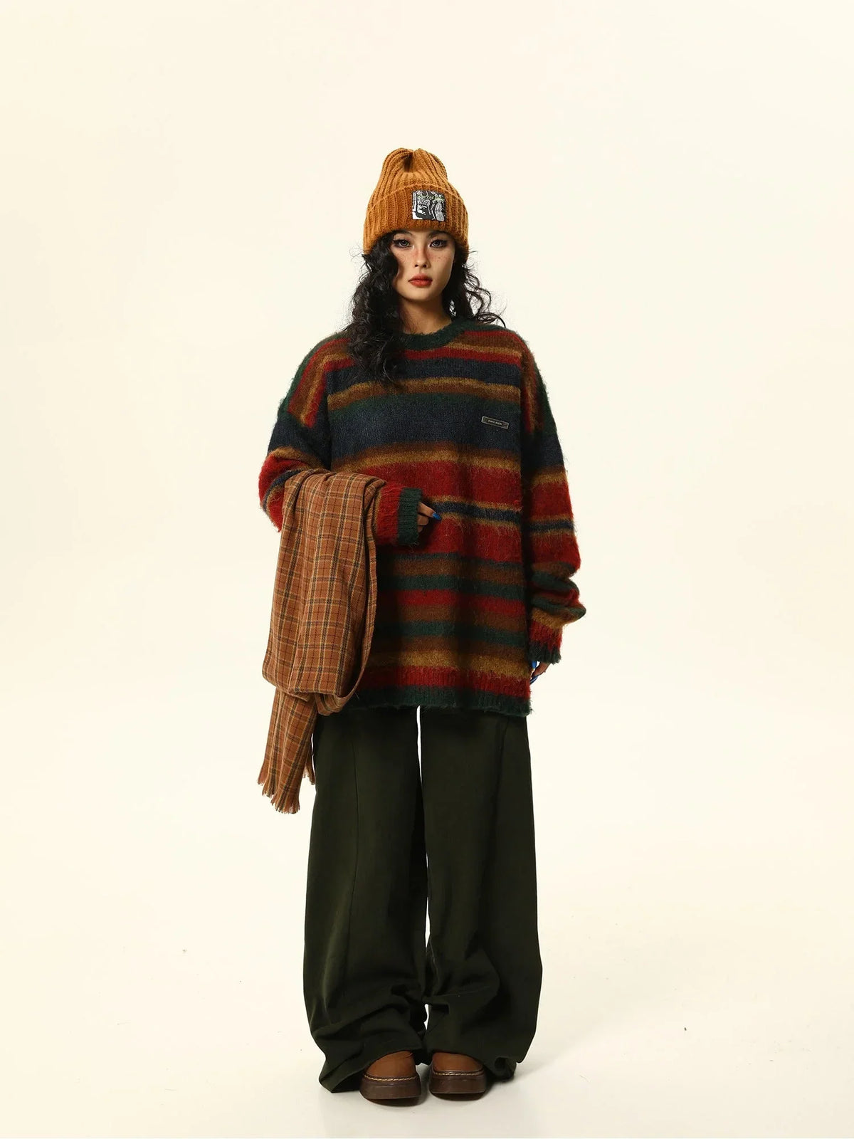 American Retro Stripes Loose Knit Tops