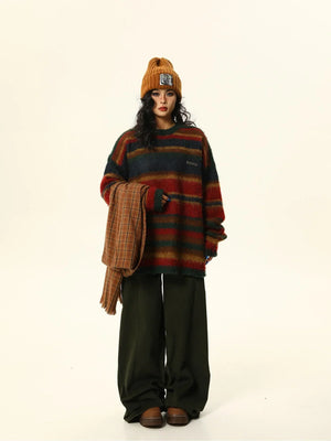 American Retro Stripes Loose Knit Tops