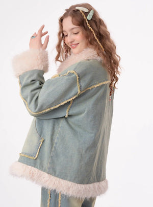 American retro thickened denim jacket
