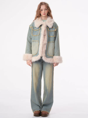 American retro thickened denim jacket