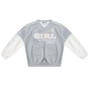 American Retro V-Neck Velvet Sweatshirt
