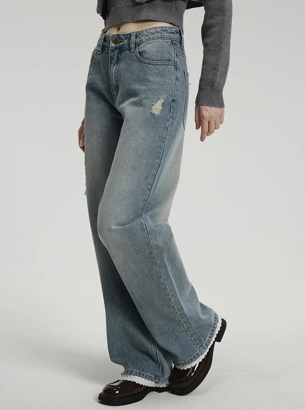 American retro washed lace pants