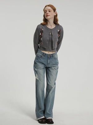 American retro washed lace pants